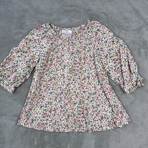 Hanna Andersson Girls Size 110 / 4T‎ Floral Blouse Rayon Peasant Top Whimsical